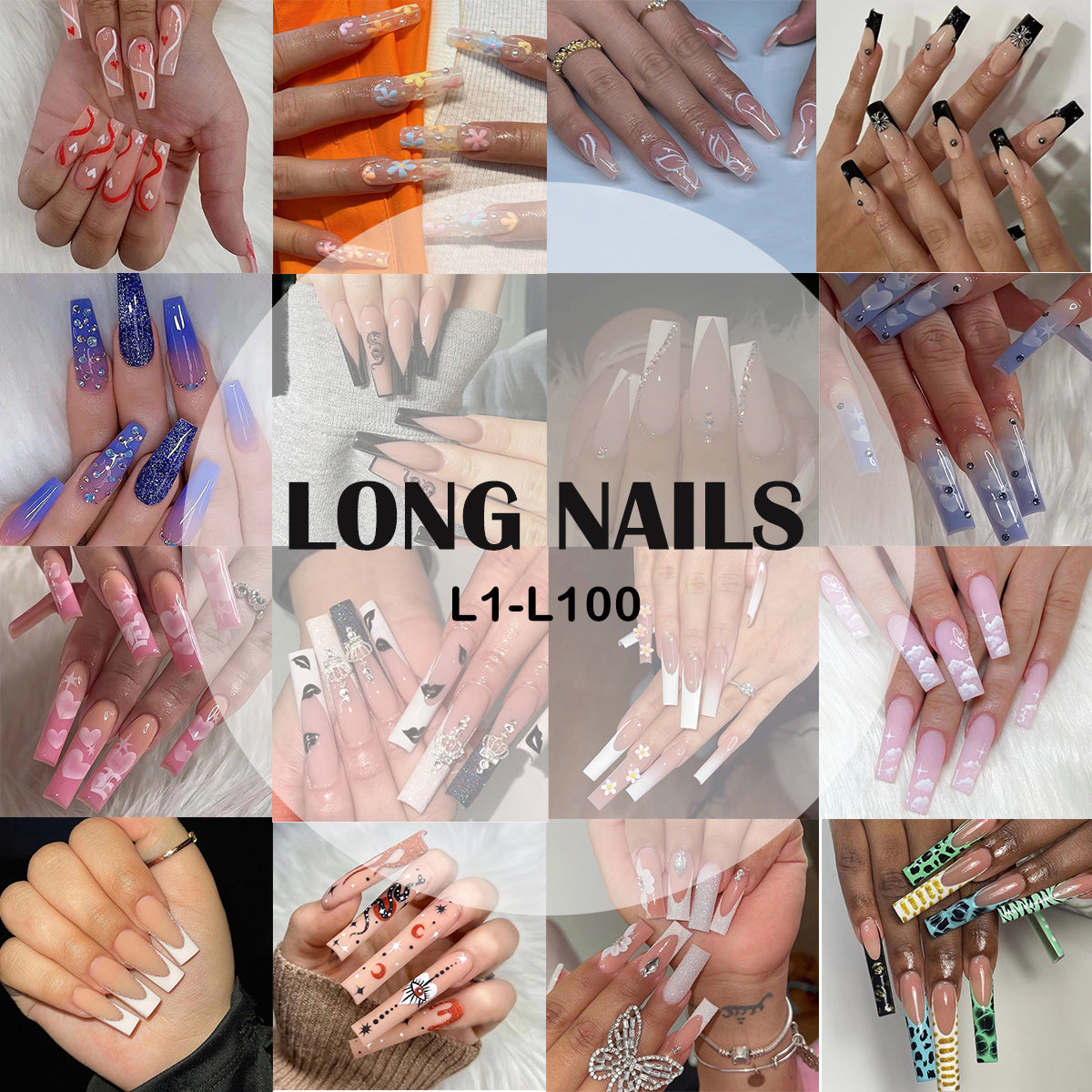 【Buy 3 Get 1 Free】L1-L100 Long Nails Press On Nails 24Pcs
