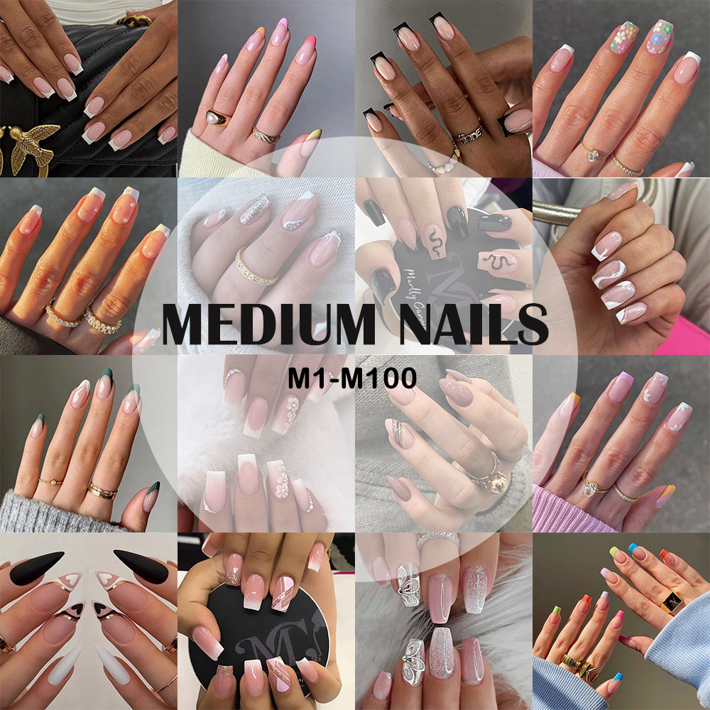 【Buy 3 Get 1 Free】M1-M100 Medium Nails Press On Nails 24Pcs